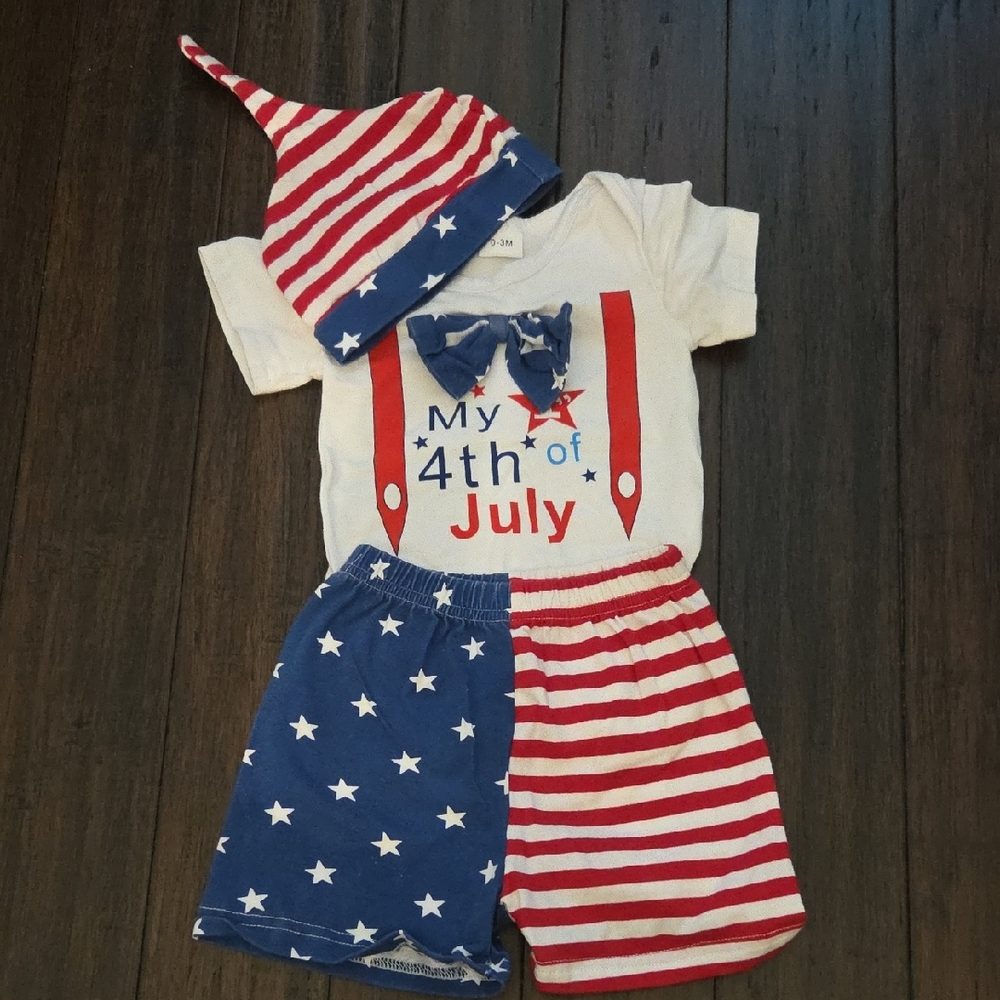 0-3m Baby's 1st 4th Of July Outfit with Hat